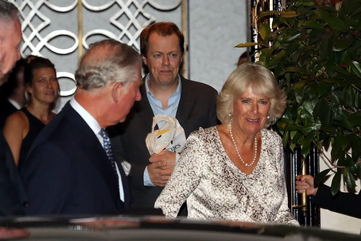 Prince Charles, Camilla Duchess of Cornwall and Tom Parker Bowles leaving Scott's restaurant on September 7, 2016 in London, England. 