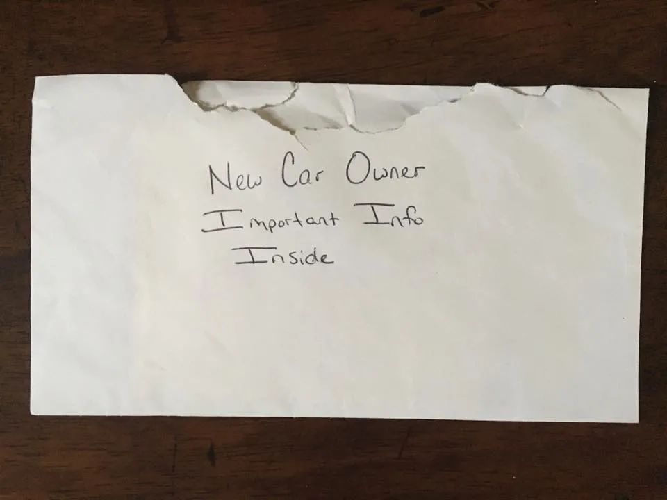 a letter to the car's new owner was found