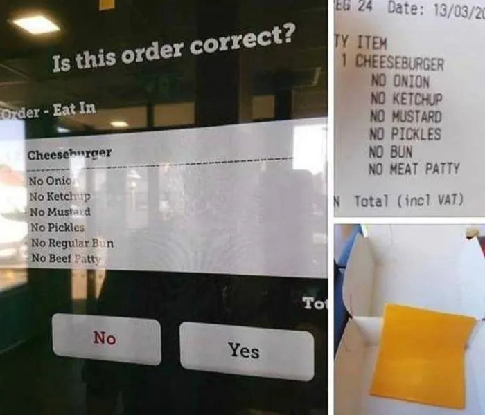 cheesburger order with nothign