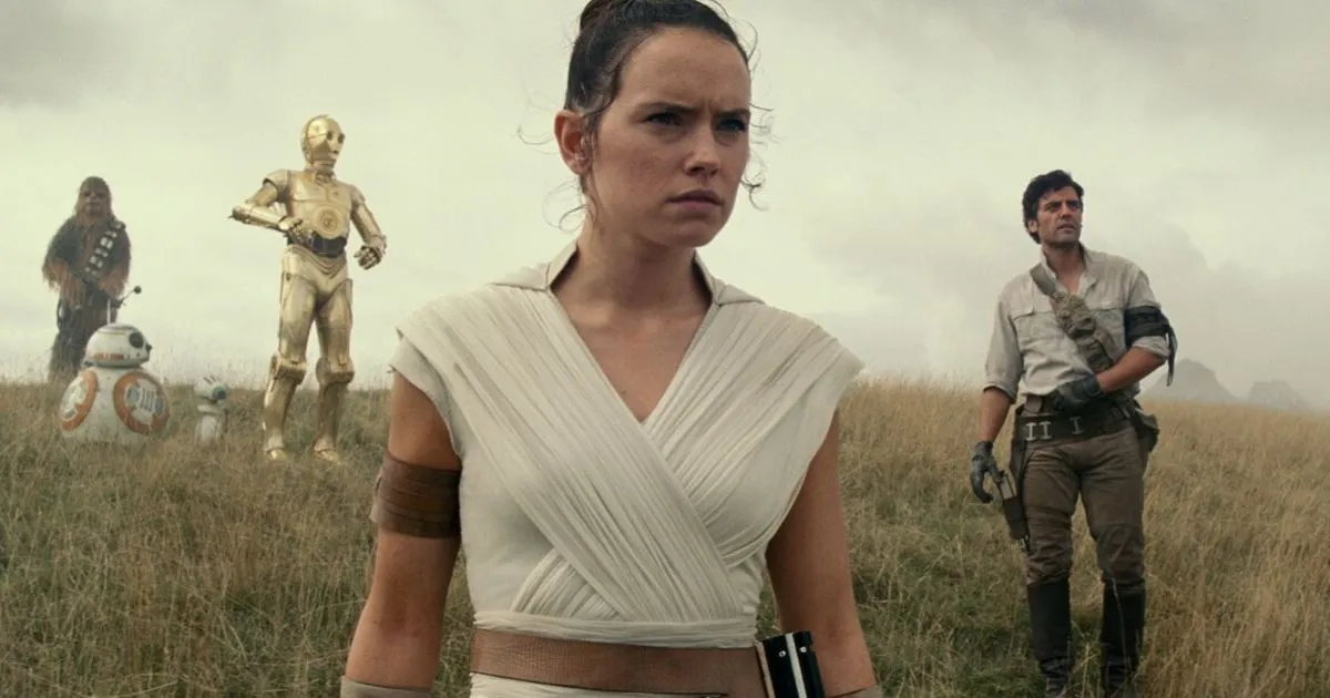 A movie still from Star Wars: Rise of Skywalker featuring the character of Rey