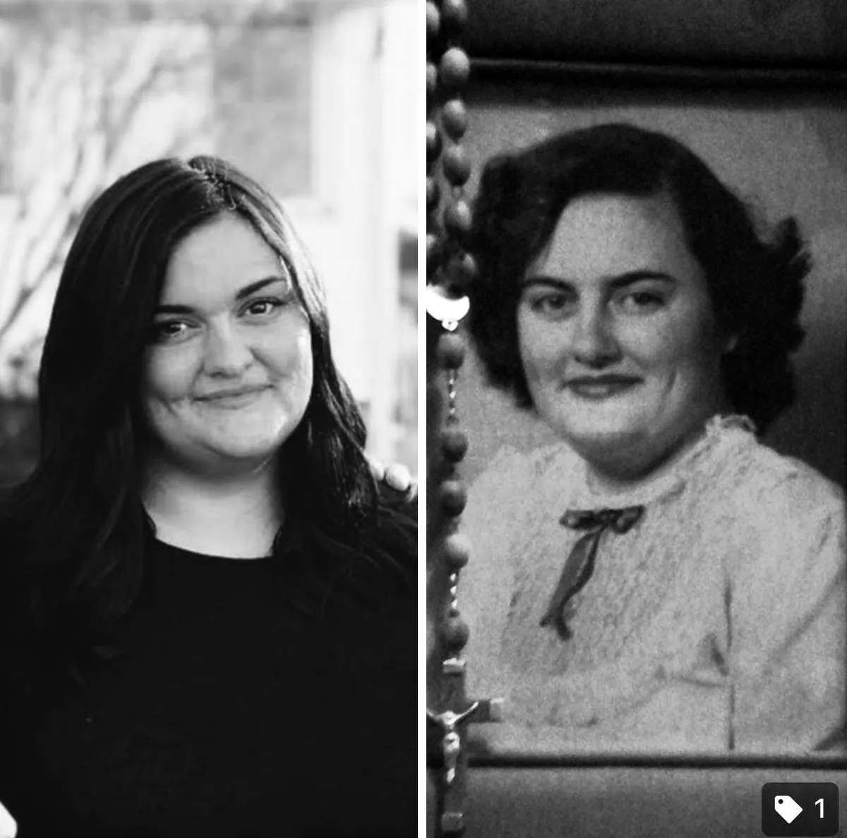 side by side comparison of granddaughter and grandmother photos