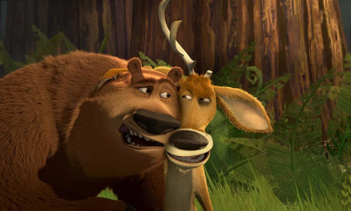 a cartoon bear and moose in open season